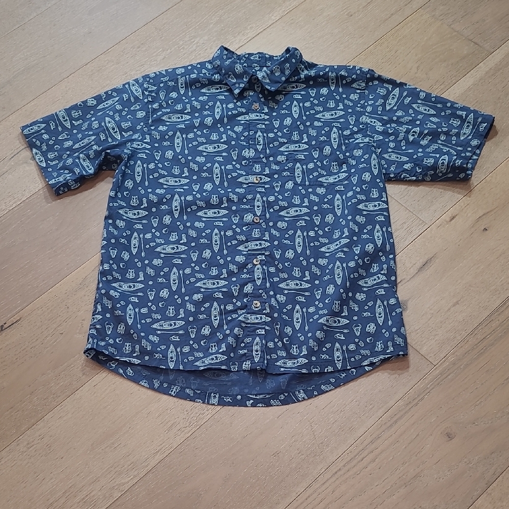 Mountain Khakis Shirt Men's sz M Blue Outdoor Pattern Short Sleeve Button Up